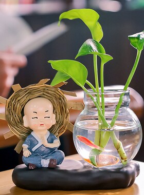 绿萝水培花盆器皿花瓶透明玻璃插花花器客厅办公桌装饰品家居摆件