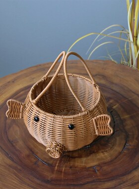 田园花篮摆件 动物花器 塑料藤编手提花篮 礼品篮收纳篮插花篮子