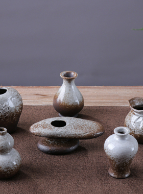 迷你小号陶瓷禅意小水培花器客厅摆件新中式复古花插家居桌面装饰