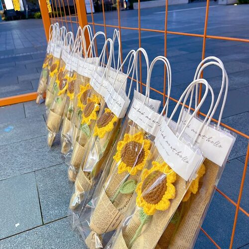 金榜题名毛线花手提袋向日葵编织成品花束仿真花新款高考毕业礼物 - 图1