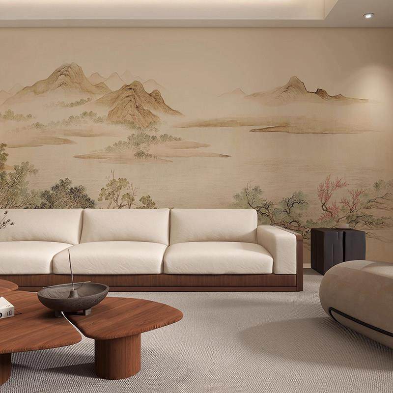宋式美学山水墨画卧室客厅电视背景墙壁纸壁布工装民宿定制墙布,淘宝优惠券,粉丝福利购,淘宝优惠卷