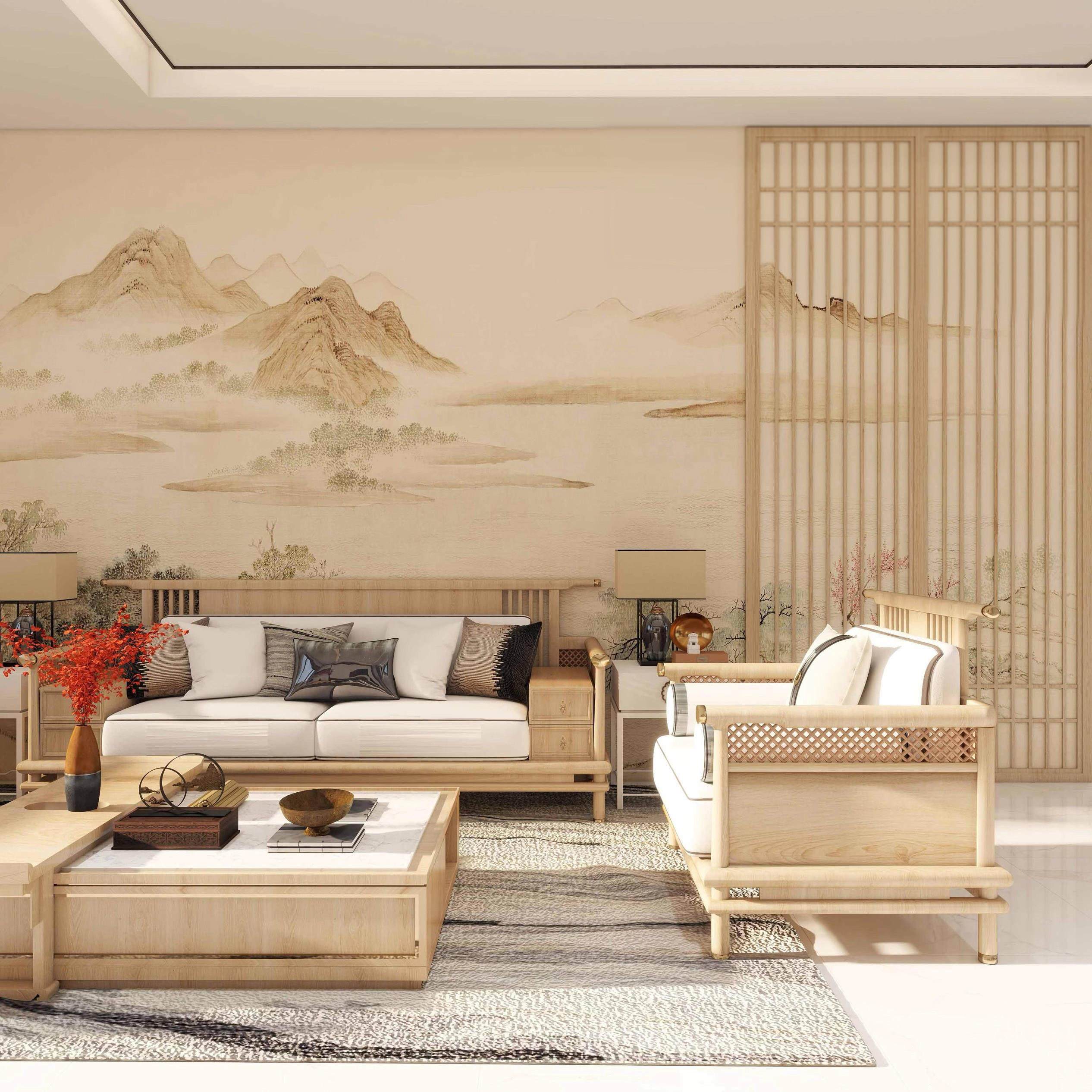 宋式美学山水墨画卧室客厅电视背景墙壁纸壁布工装民宿定制墙布,淘宝优惠券,粉丝福利购,淘宝优惠卷