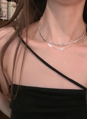 碎银子极细项链轻奢小众设计双层细闪叠戴锁骨链女高级感颈链配饰
