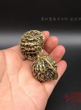 黄铜核桃手把玩件文玩茶宠摆件实心健身球送长辈老人按摩手球一对