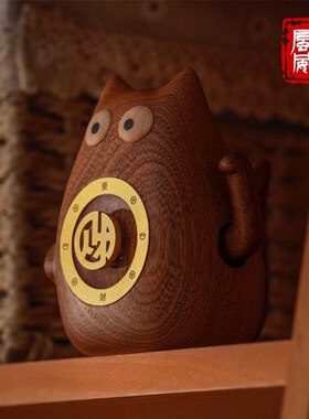 海风威招财猫转运神喵实木黄铜创意摆件饰品工位桌面手办毕业礼物