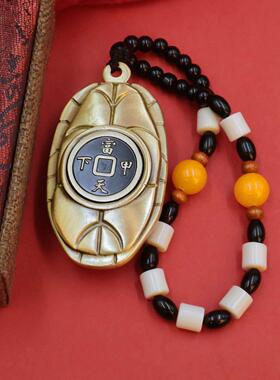 黄铜实心富甲天下手把件铜文玩乌龟壳摆件茶宠随身携带挂件工艺品