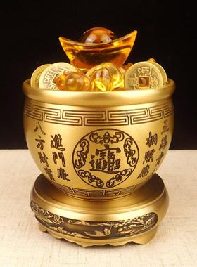 百福黄铜米缸摆件招财聚宝盆聚财家居办公室玄关装饰乔迁送礼礼品