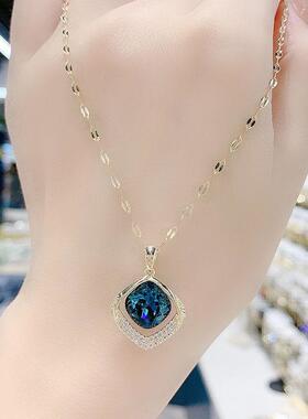 设计感蓝色几何水晶项链女2024新款潮气质时尚网红短款锁骨链颈链
