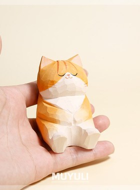 精选木雕猫咪摆件手工笔架办公室电脑桌面摆件治愈系生日礼物闺蜜