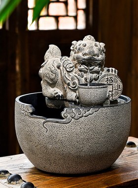 招财流水生财摆件循环水貔貅吐水兽办公室氛围茶室布置水系景观