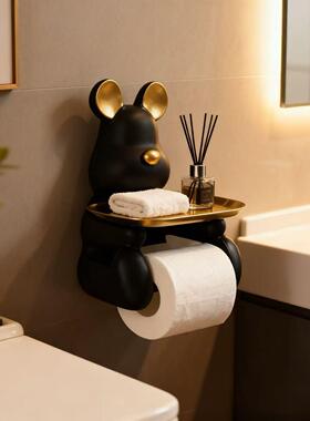 创意卷纸筒黑色小熊摆件托盘家居装饰品树脂工艺品厕所壁挂装饰品