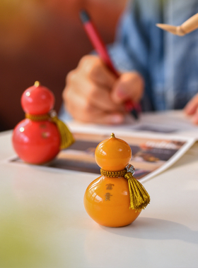 新中式创意精致葫芦p摆件描金陶瓷高颜值车内装饰凡华造物