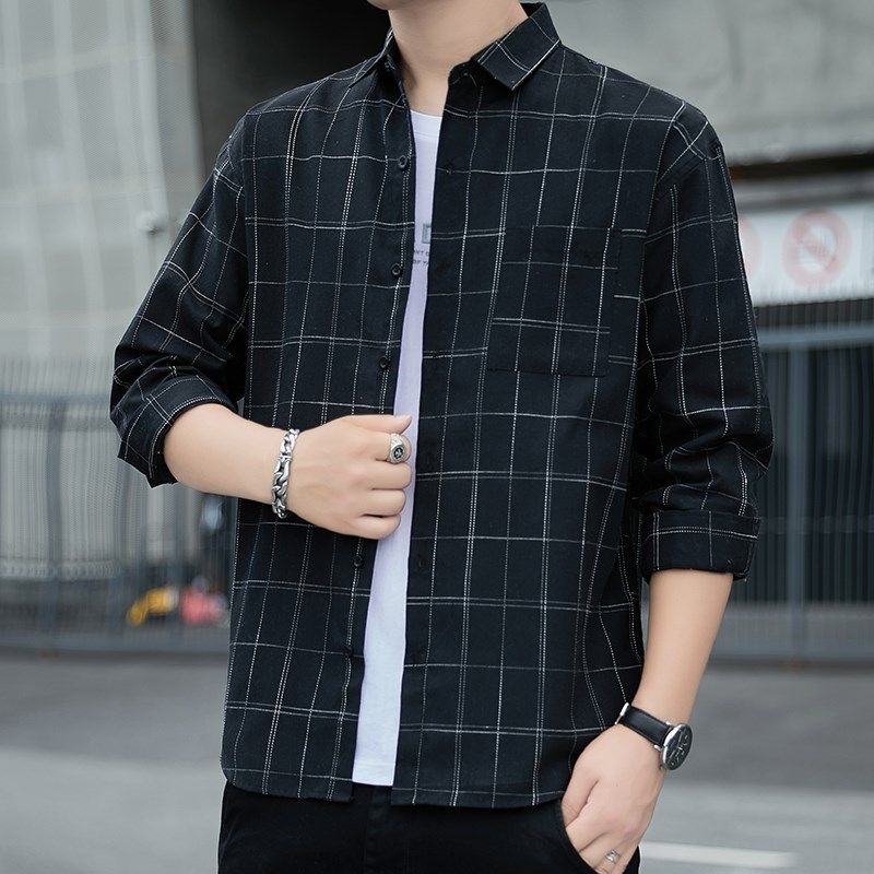 长袖格子衬衫f男2024秋季新款宽松休闲上衣服男士潮流百搭商务外,淘宝优惠券,粉丝福利购,淘宝优惠卷
