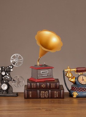 复古电话机留声机摆件美式客厅酒柜柜H子装饰品书柜书架工艺品摆