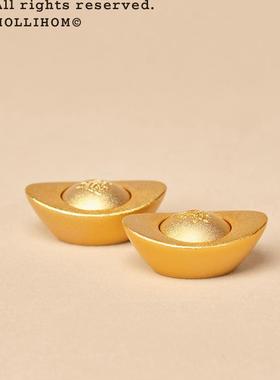 逅里 旋转芯 黄铜元宝桌面小摆件 玄关招财装饰 工位搭子