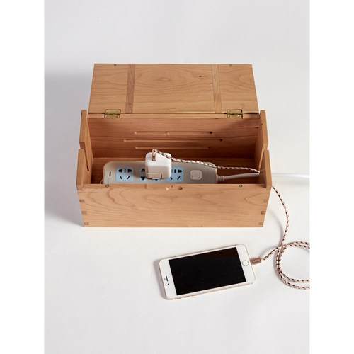 喜起黑胡桃实木排插收纳盒木质桌面插座插线板整理盒装饰集线盒子 - 图2