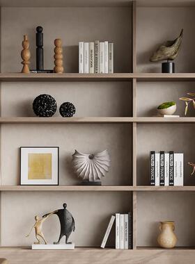 侘寂风酒店会所办公室壁龛复古软装摆件客厅展示柜博古架高档装饰