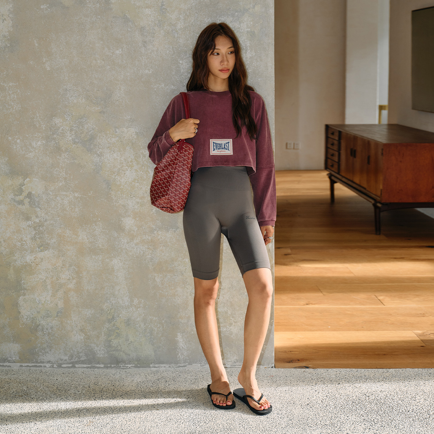 美国EVERLAST拳击训练服女重磅露脐健身罩衫短款运动长袖t恤26春,淘宝优惠券,粉丝福利购,淘宝优惠卷