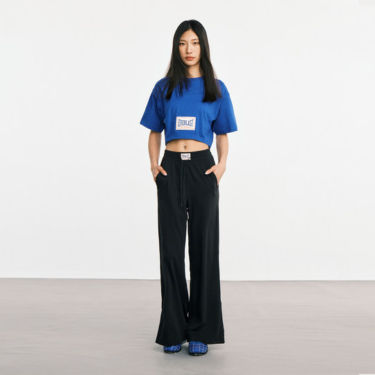 美国EVERLAST拳击女款运动t恤 短款露脐纯棉显瘦健身瑜伽短袖上衣