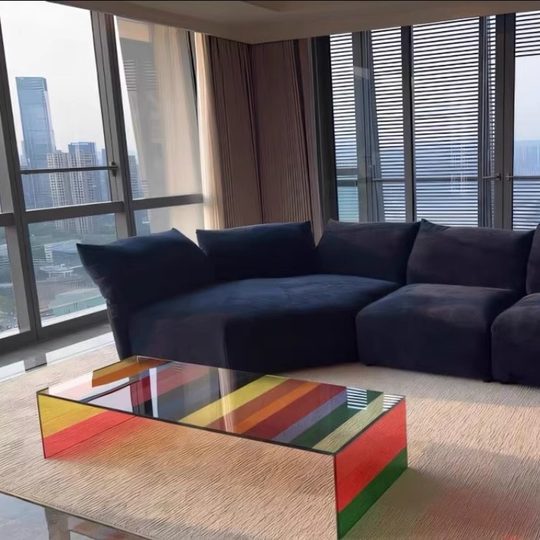 glasmigisa玻璃茶几彩虹渐变彩色客厅现代简约轻奢边几矮桌榻榻米