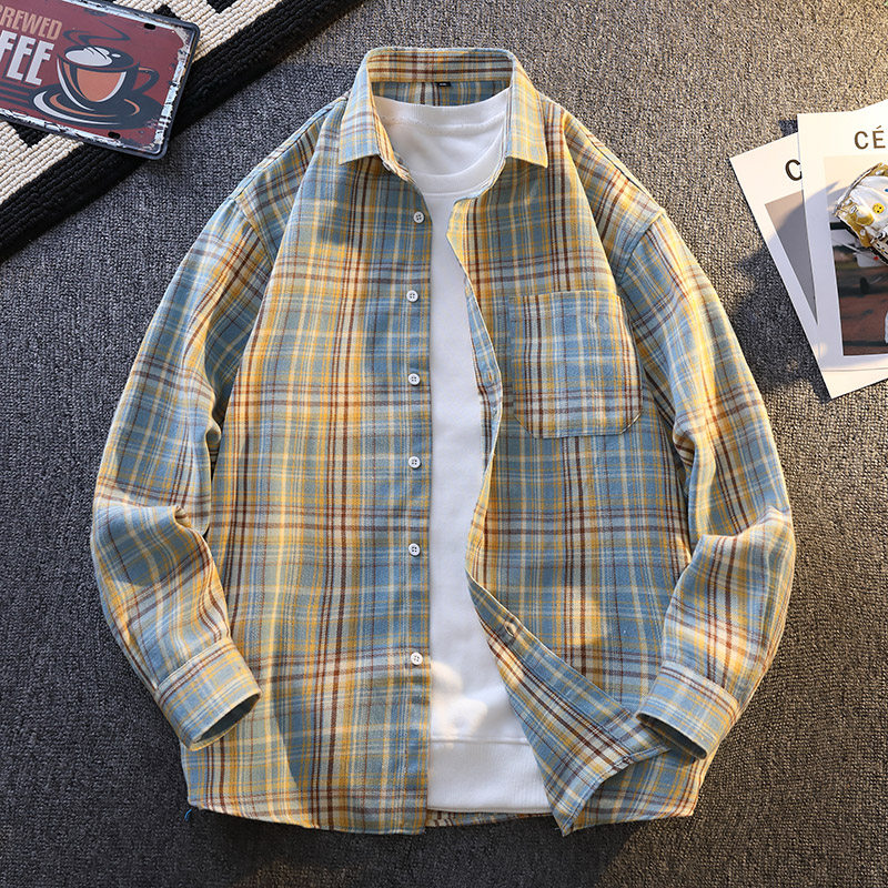 2025新款港风格子衬衫男长袖春秋款宽松休闲衬衣外套潮流百搭上衣,淘宝优惠券,粉丝福利购,淘宝优惠卷