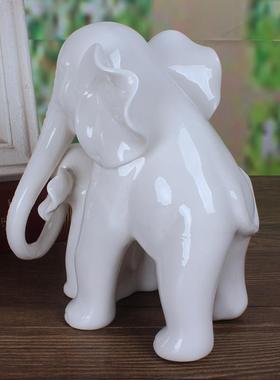 创意母子象陶瓷工艺品客厅酒柜玄关摆件简约现代家居房间装饰品