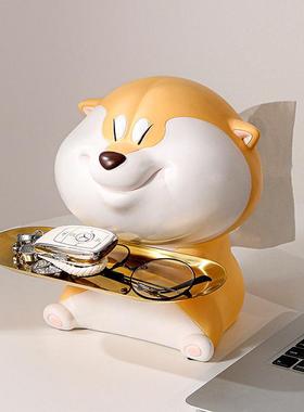 可爱柴犬家用纸巾盒玄关托盘收纳摆件桌面客厅茶几电视柜抽纸盒