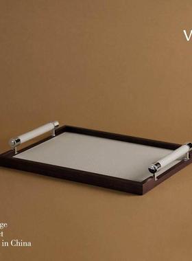 梵其轻奢高级感胡桃木皮质纸巾盒托盘摆件家居客厅餐厅桌面抽纸盒