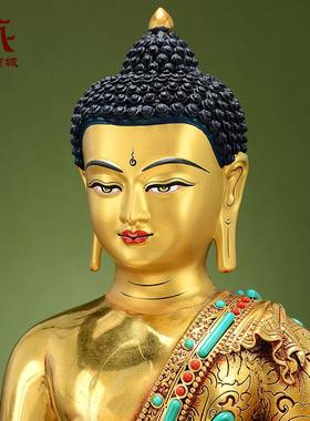 藏村彩珠镶嵌《药师佛》室内家用全鎏金《琉璃光如来》铜佛像摆件
