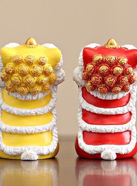 国潮文创平安喜乐醒狮小摆件桌面茶桌装饰创意狮子工艺品生日礼物