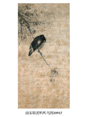 南宋牧溪叭叭鸟图古代花鸟画卷轴国画名画复制品仿古画装饰画挂画