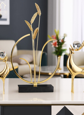 轻奢黄铜大麦摆件客厅玄关电视柜乔迁新居开业礼品新中式家居饰品