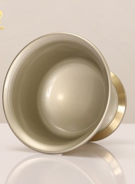 优选尼泊尔手工高脚供水杯佛堂家用供奉水碗铜制亮银桌面大口径供
