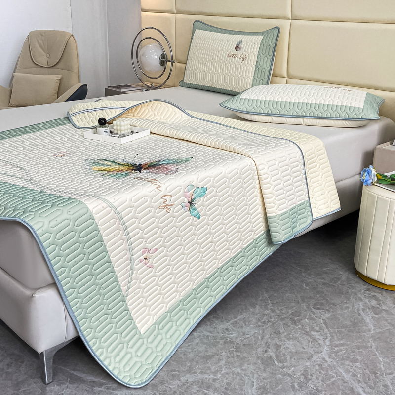 乳胶凉席床笠款冰丝凉席夏季床单款三件套可水洗冰丝席1.8母婴A类 - 图0