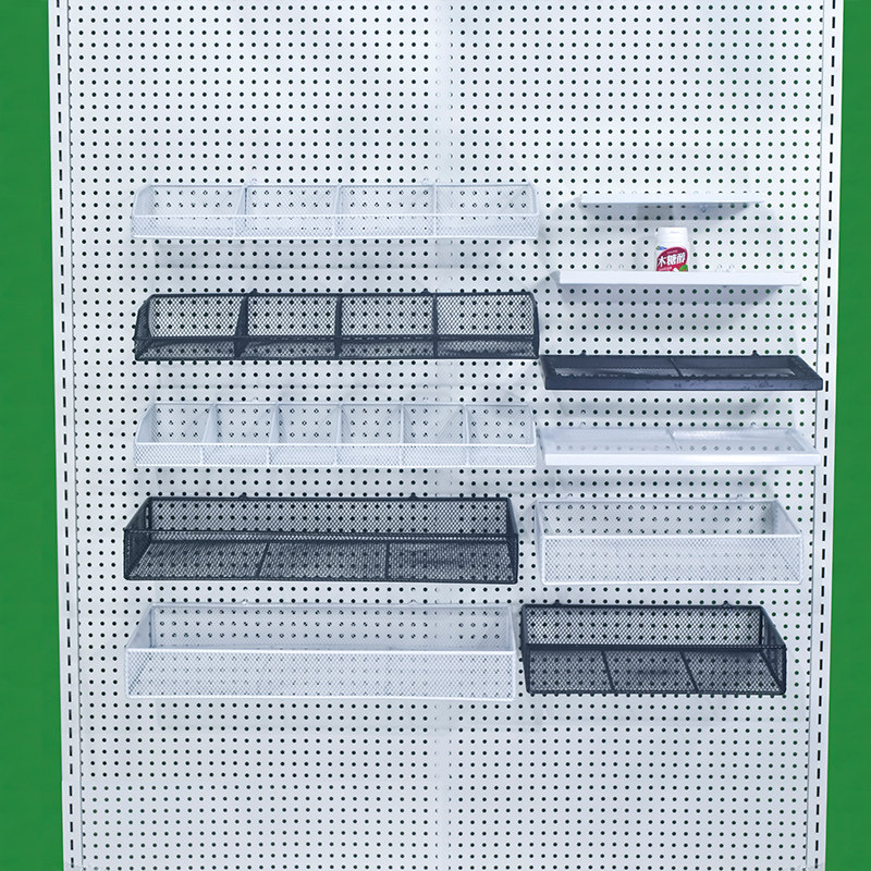Perforated board hanging basket supermarket shelf oblique basket mesh frame porous board kitchen classification storage basket accessories mesh pocket iron basket