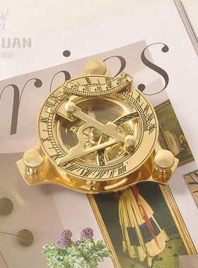 优选印度黄铜手工金色指南针指北针欧式纯铜日晷铜质便携迷你罗盘