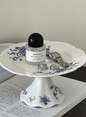 新中式高脚香薰托盘首饰收纳盘杂物钥匙收纳玄关客厅桌面摆件装饰