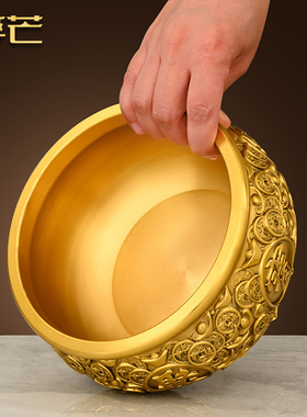 实心铜聚宝盆铜摆件客厅家居办公室店铺存钱罐黄铜米缸公司工艺品