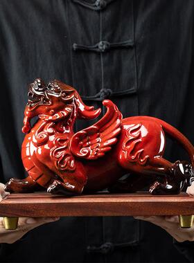 陶瓷招财貔貅摆件一对客厅玄关办公室桌面装饰开业礼品公司乔迁礼