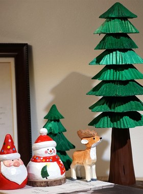 精选圣诞节手工木雕小摆件松树雪人老人麋鹿实木雕刻节日氛围感装