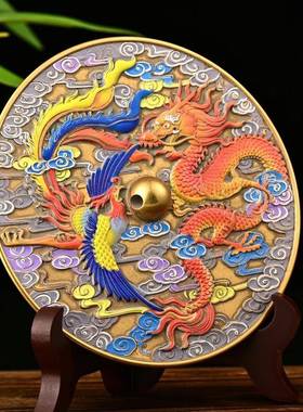 纯铜新型彩绘龙凤铜镜小口袋镜新娘腰镜护身婚纱圆镜客厅装饰