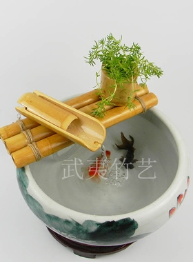 竹子流水摆件 鱼缸石槽造景 桌面招财摆件 小鱼缸流水加湿装饰