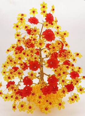精选手工串珠发财树黄色客厅装饰品摆件工艺品diy成品创意日常送