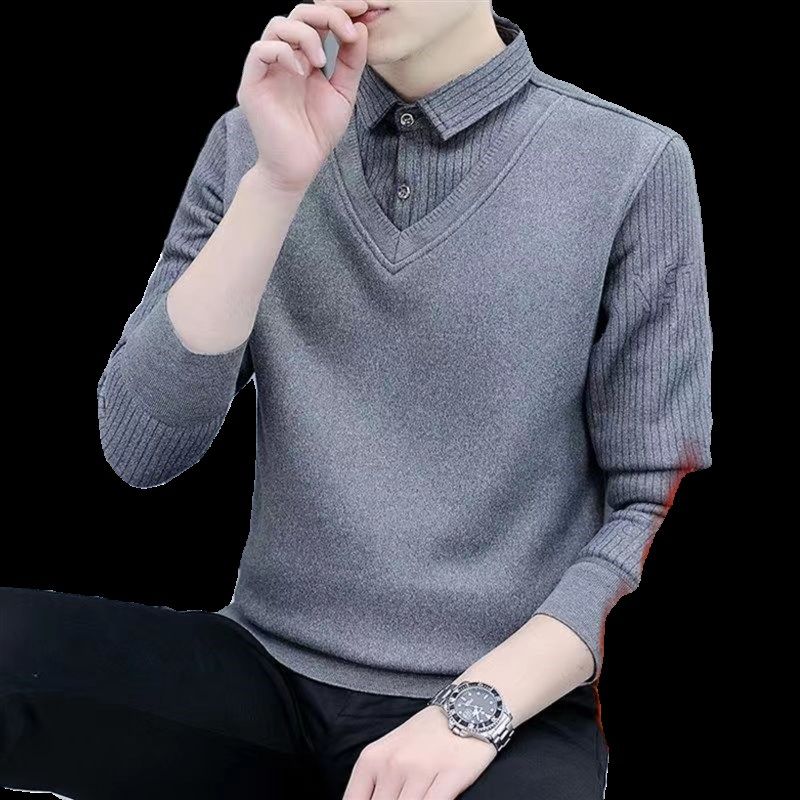包穿三年假两件针织衫男秋冬厚款加绒加厚保暖衬衫男长袖青年商务,淘宝优惠券,粉丝福利购,淘宝优惠卷