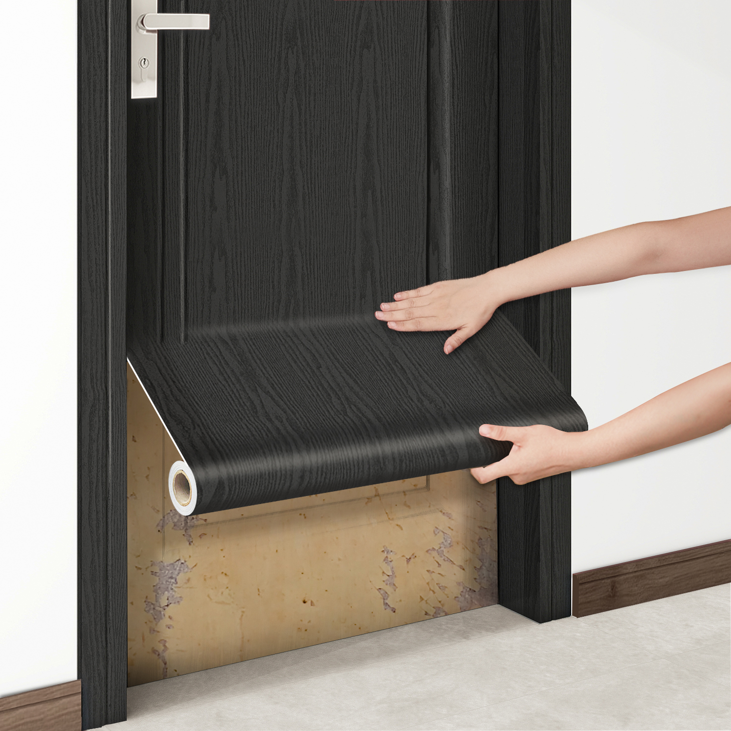 门贴纸木门翻新自粘防水防潮旧门遮丑木纹壁纸门框包边门改色贴膜 - 图0