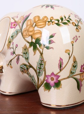 美式陶瓷招财大象客厅轻奢高级感欧式摆件复古玄关工艺品瓷器创意