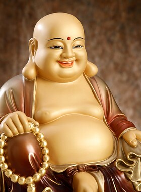 纯手工铜太古彩弥勒佛菩萨大肚笑佛佛像家用玄关招财中式装饰摆件