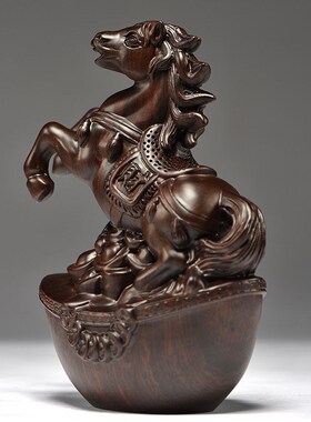 优选实木马摆件中式黑檀木雕马到成功办公室桌装饰家居送礼红木工