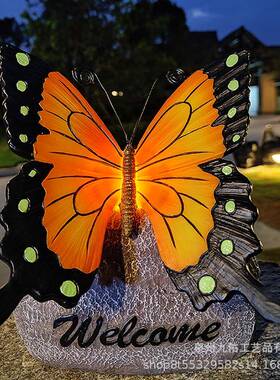 太阳能户外树脂工艺品装饰花园庭院仿真蝴蝶雕塑园林景观摆件