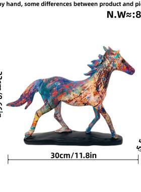 欧式彩色涂鸦水转印马到成功树脂工艺品摆件客厅玄关酒柜装饰用品